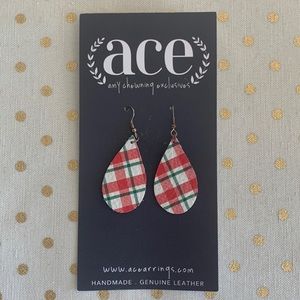 Red/Green/White Leather Earrings